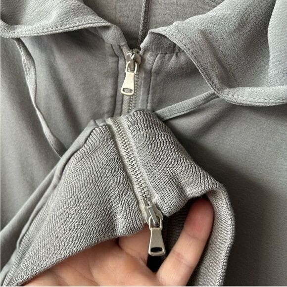 TRANSIT Par Such Silky Hoodie Jacket in Taupe - Picture 3 of 12